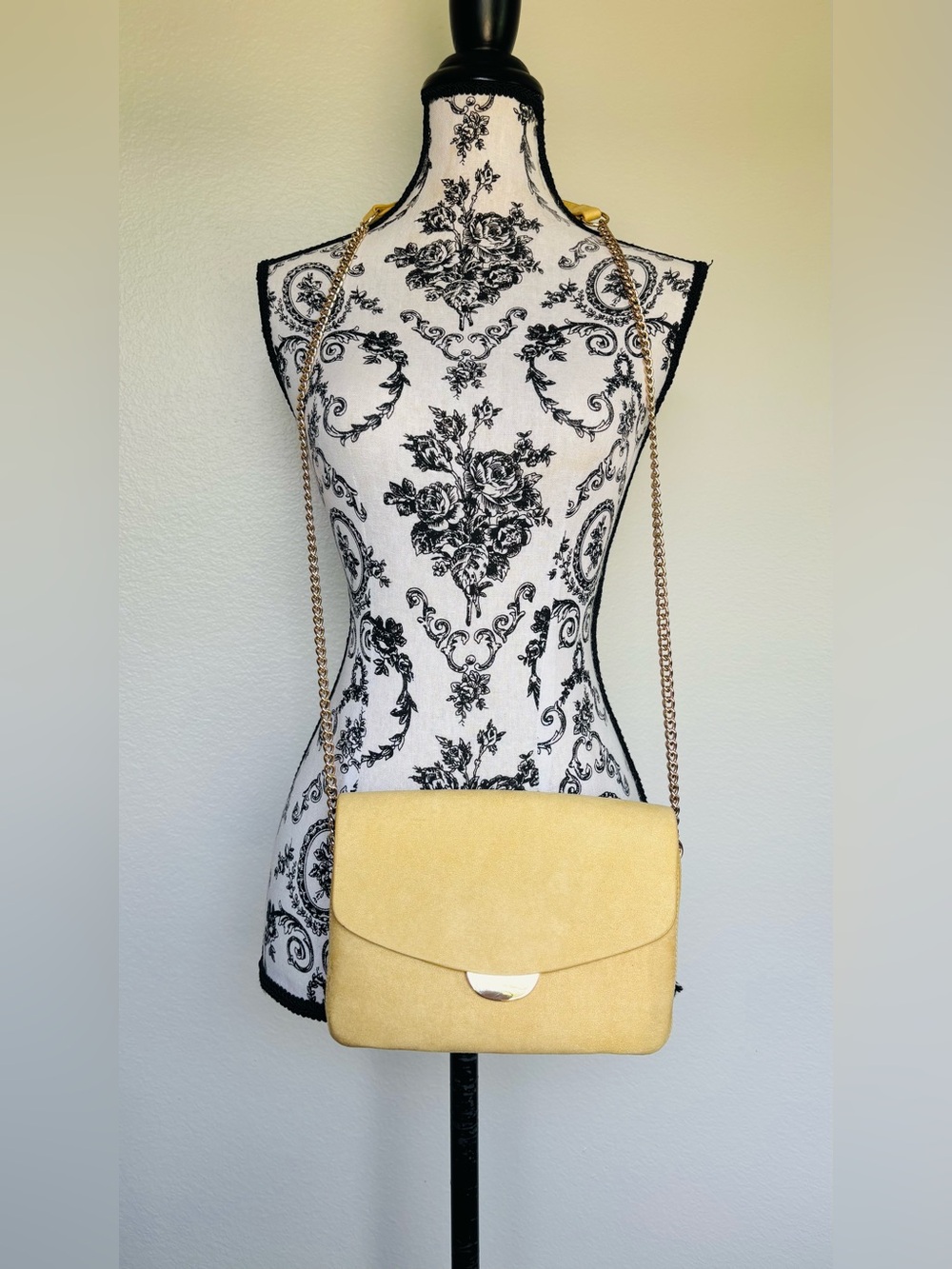 H&M Yellow Suede Crossbody Bag with Gold Chain Strap